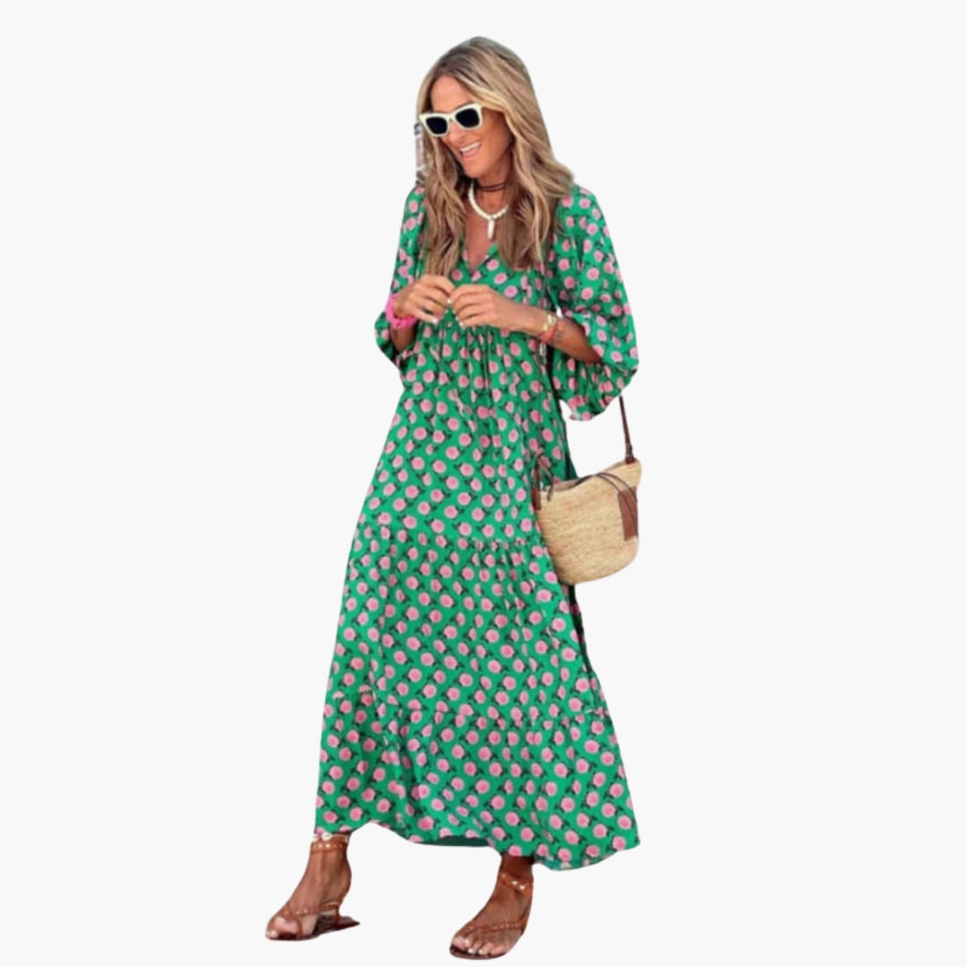 Robe maxi femme col V avec surface imprimée
