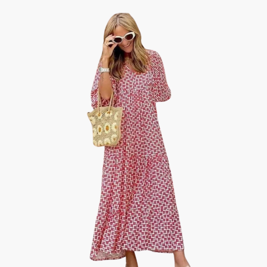 Robe maxi femme col V avec surface imprimée
