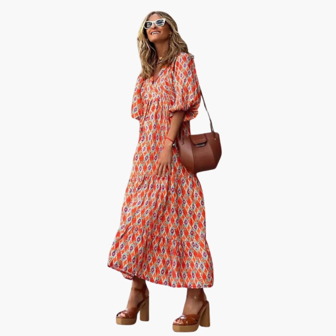 Robe maxi femme col V avec surface imprimée