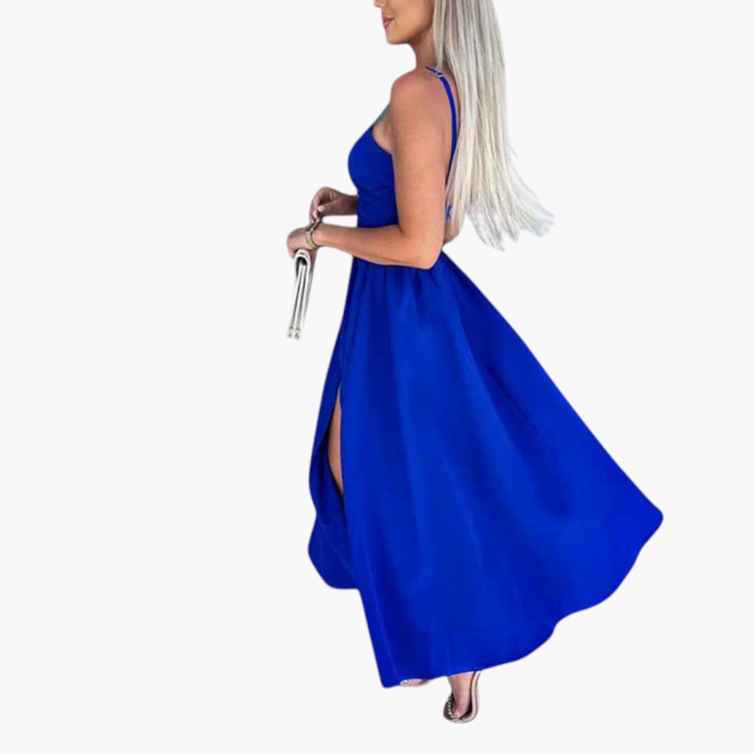Abito midi donna con spalline e spacco frontale