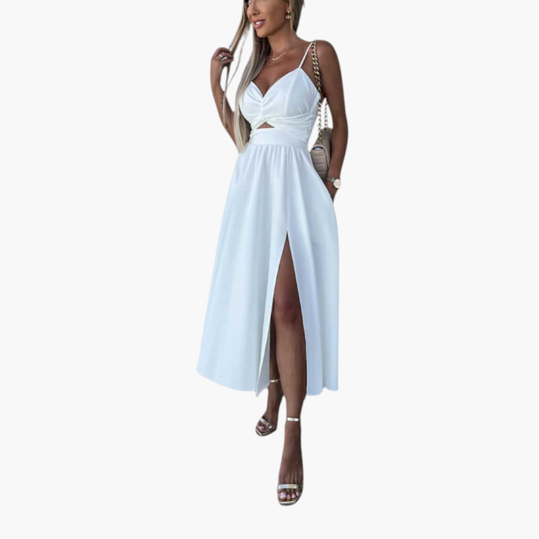 Abito midi donna con spalline e spacco frontale