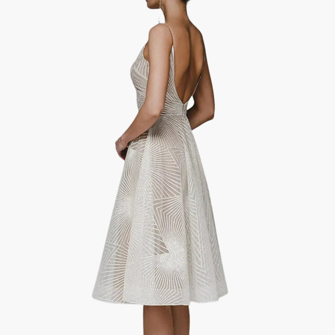 Abito midi donna con schiena scoperta e motivo geometrico
