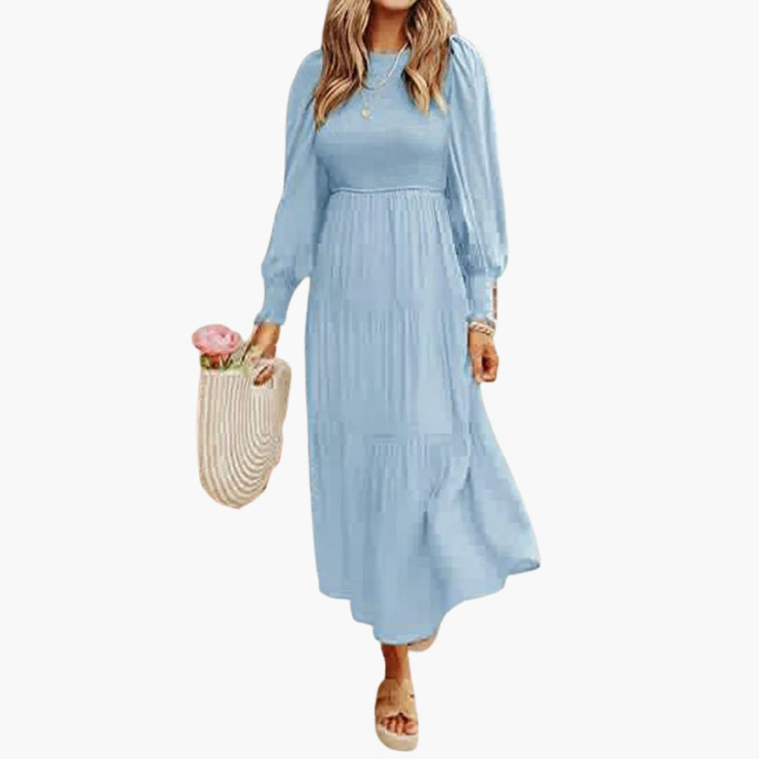 Abito midi donna a maniche lunghe con gonna a balze