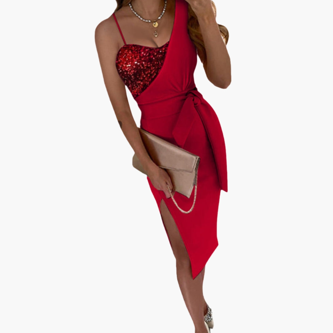 Robe midi femme asymétrique avec buste à sequins
