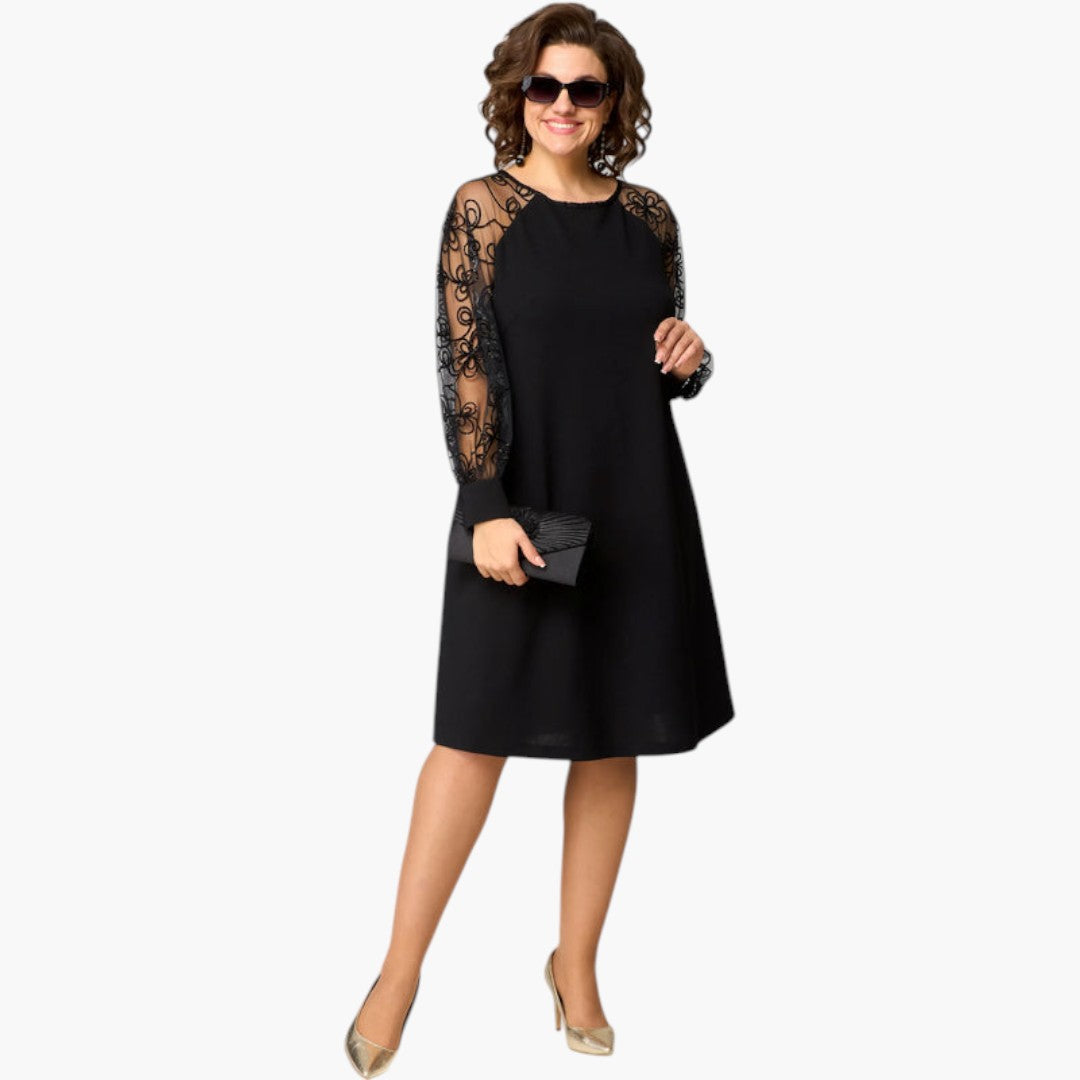 Vestido midi feminino com mangas em renda