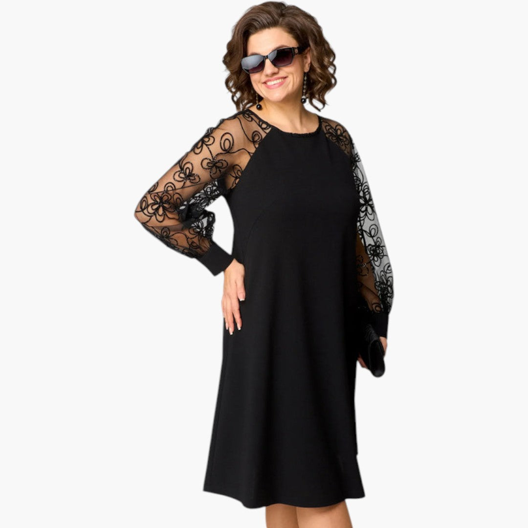 Vestido midi feminino com mangas em renda