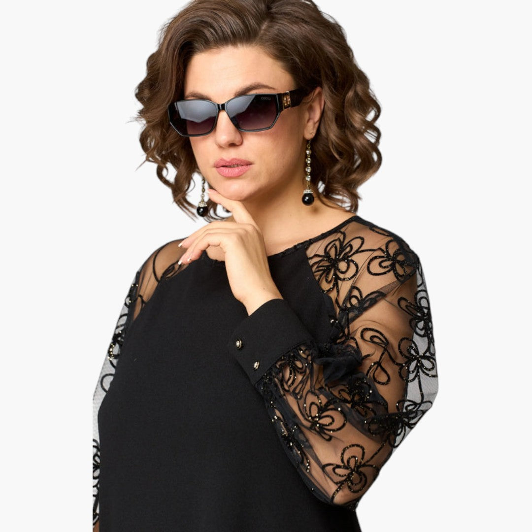 Vestido midi feminino com mangas em renda