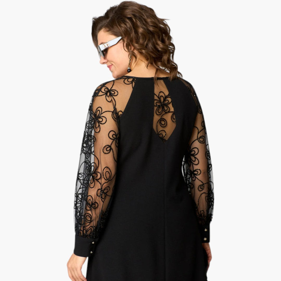 Vestido midi feminino com mangas em renda