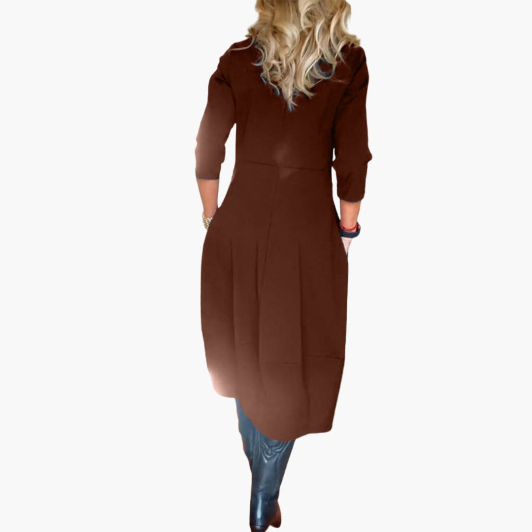Robe midi femme avec poches et encolure ronde