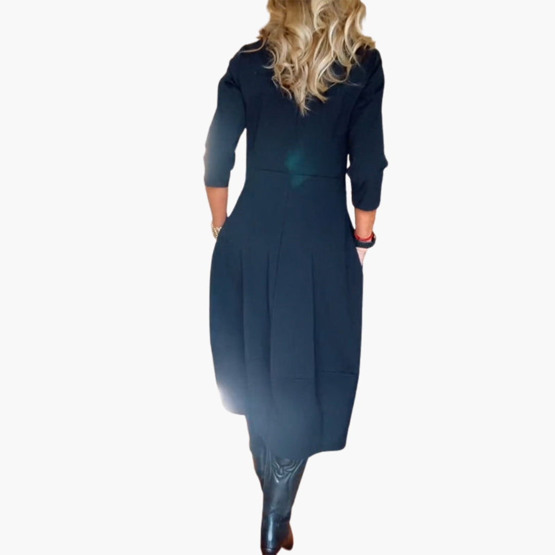 Robe midi femme avec poches et encolure ronde