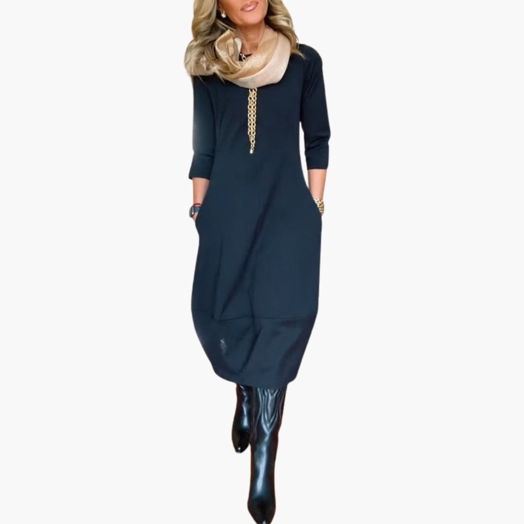 Robe midi femme avec poches et encolure ronde