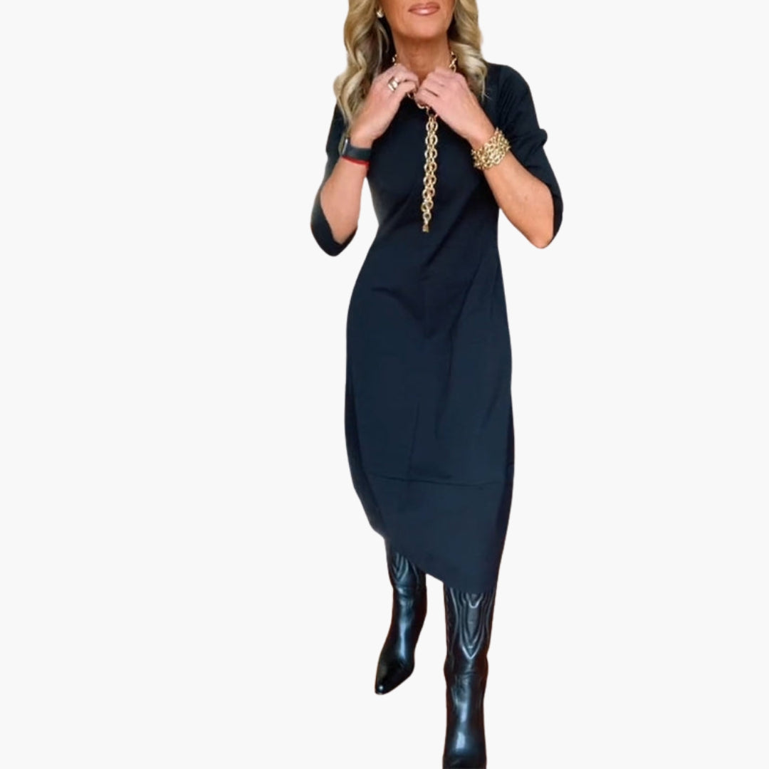Robe midi femme avec poches et encolure ronde