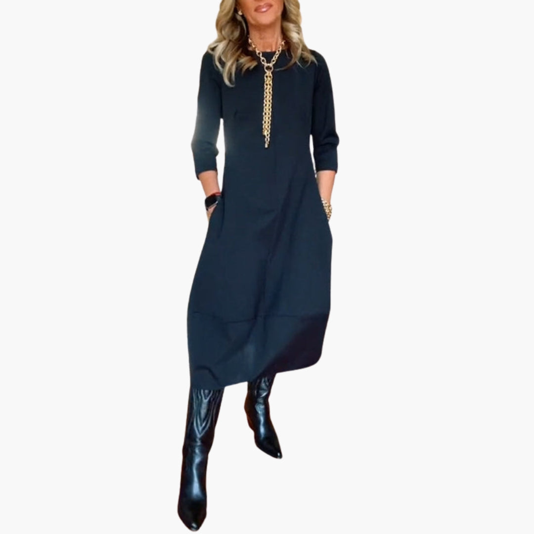Robe midi femme avec poches et encolure ronde
