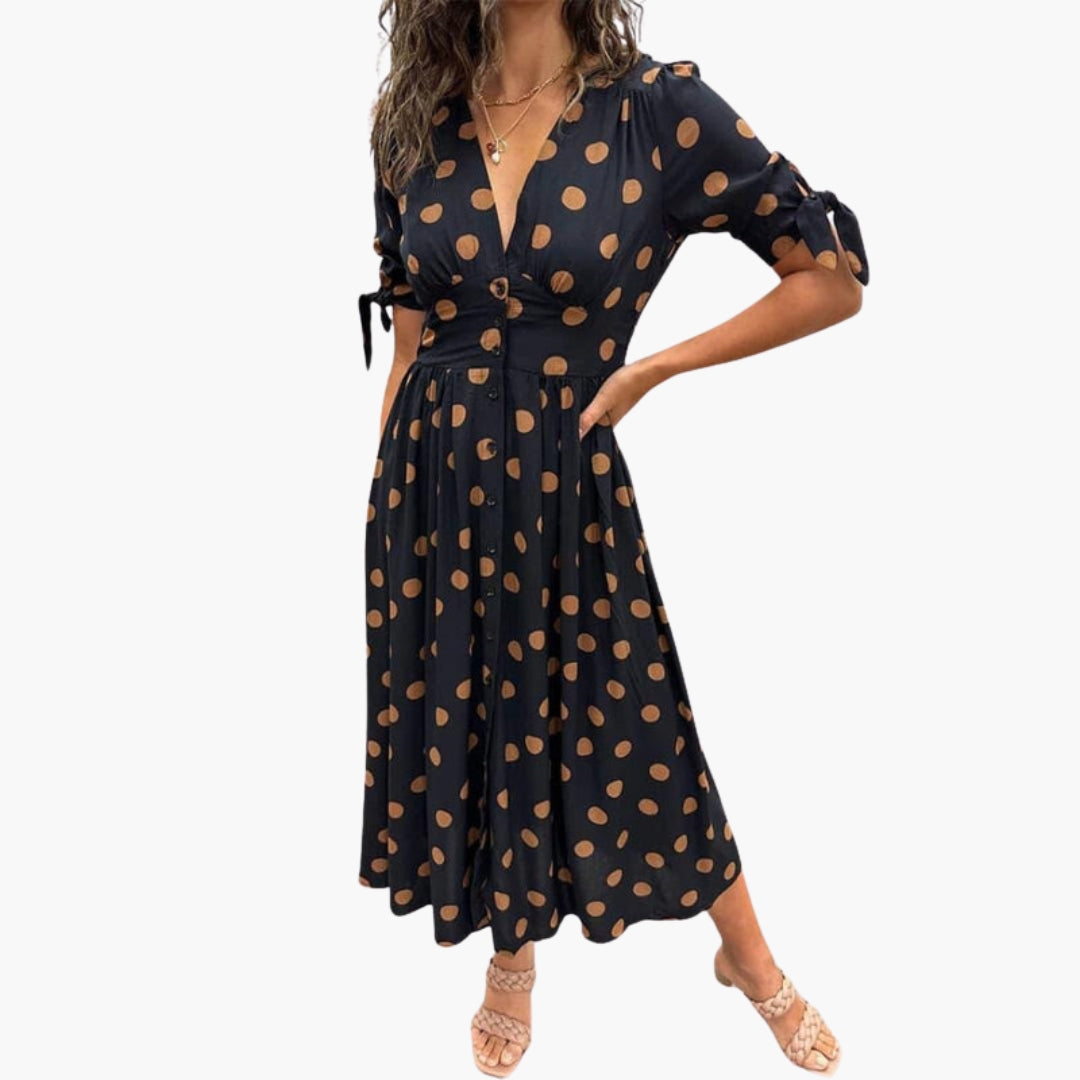Robe midi femme col V avec boutons sur le devant