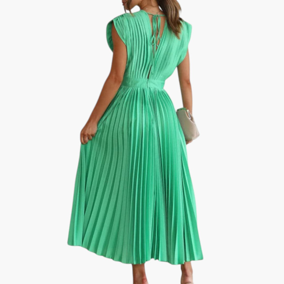 Abito midi donna con scollo a V e gonna plissettata