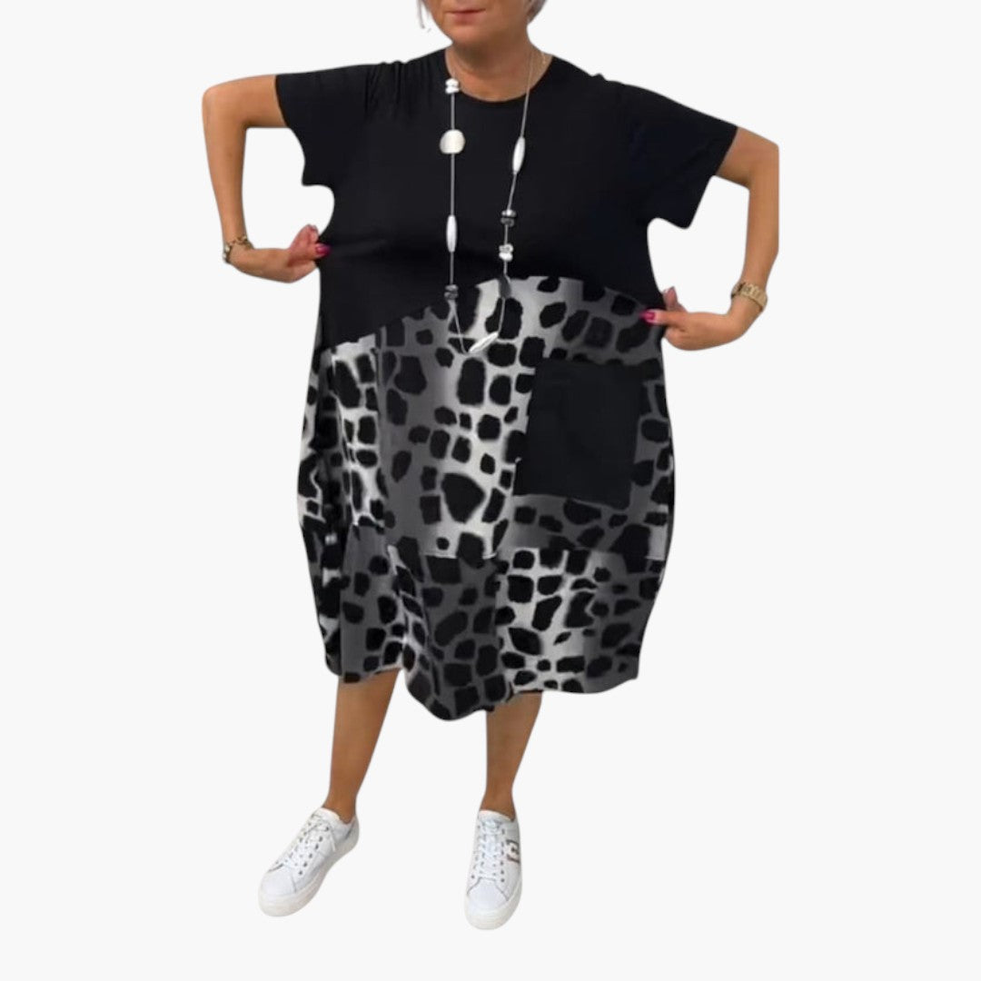 Abito midi donna maniche corte con superficie a motivo