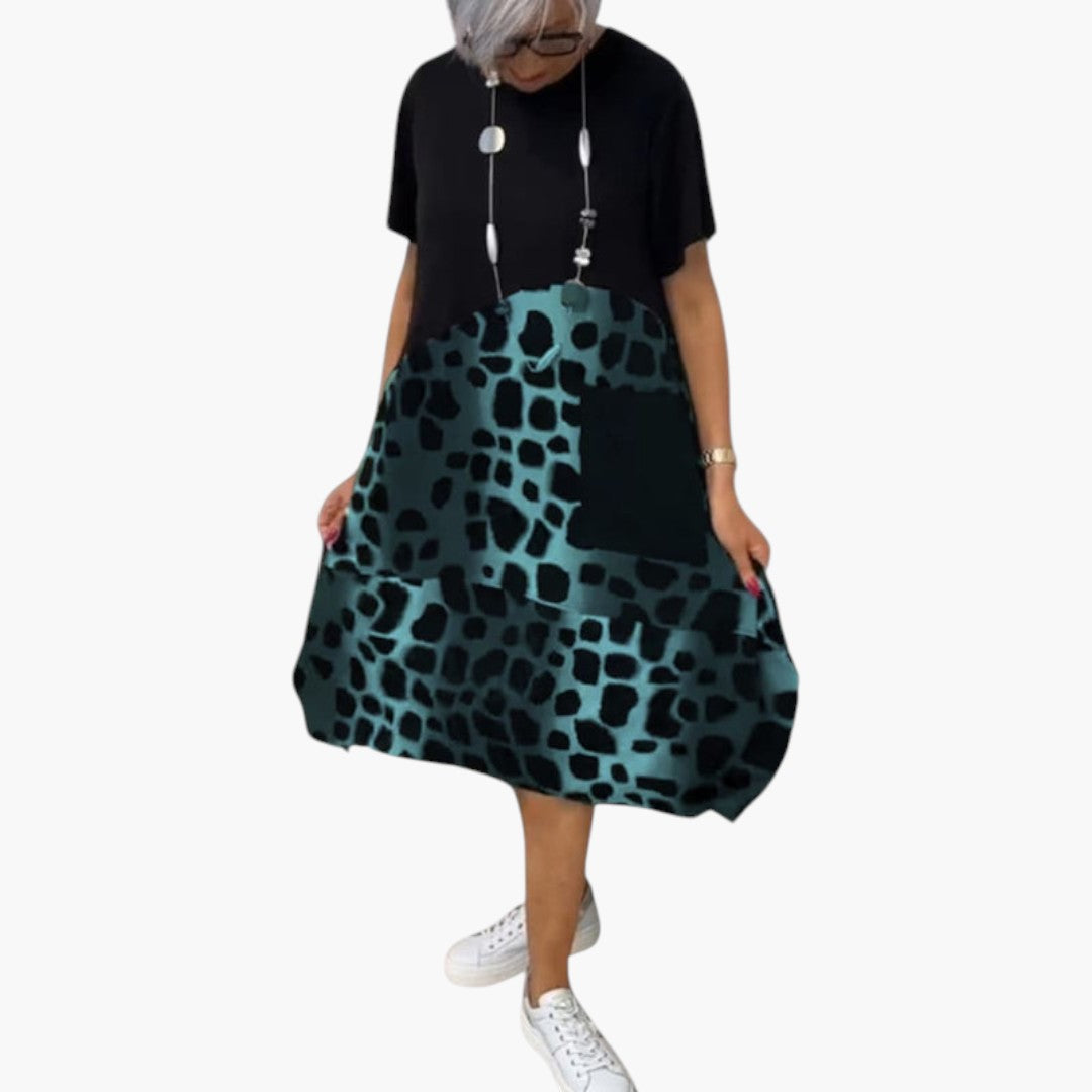 Abito midi donna maniche corte con superficie a motivo