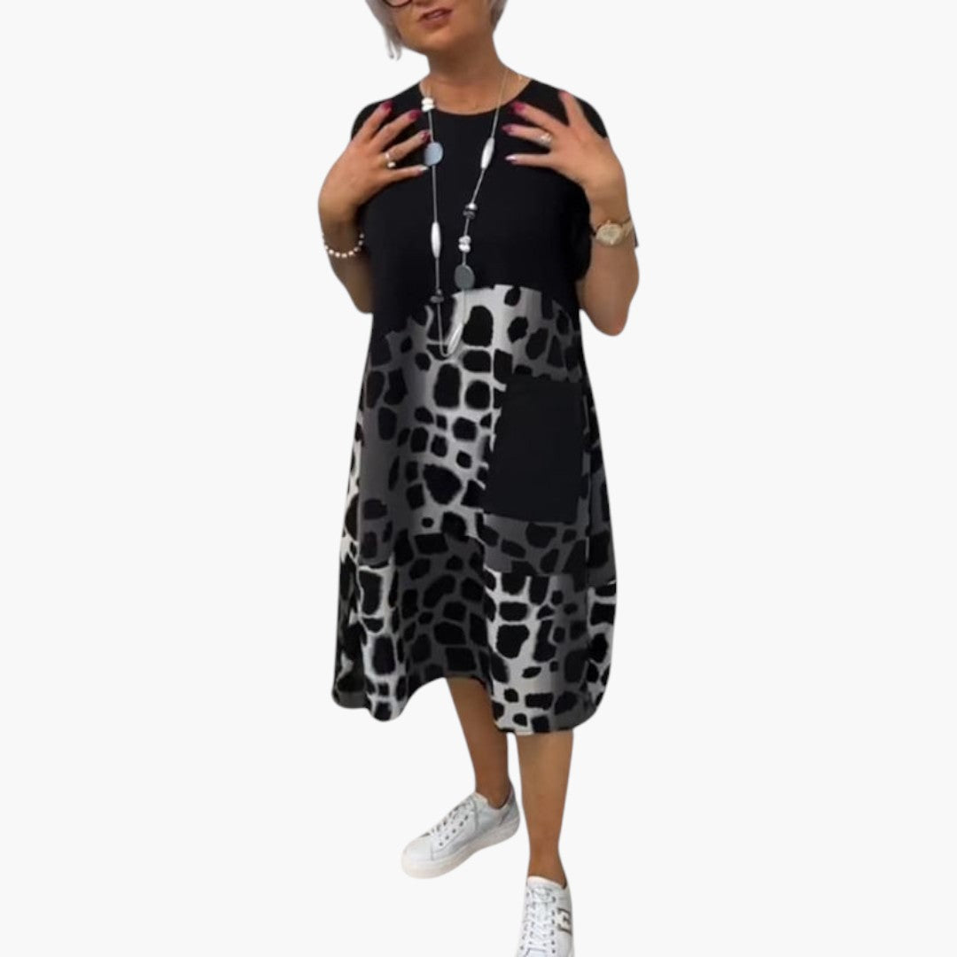 Robe midi femme manches courtes avec surface à motif