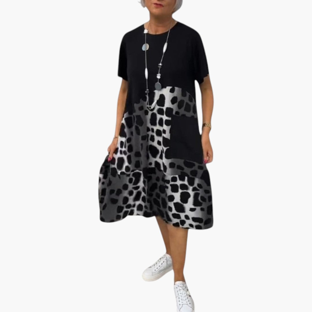 Robe midi femme manches courtes avec surface à motif