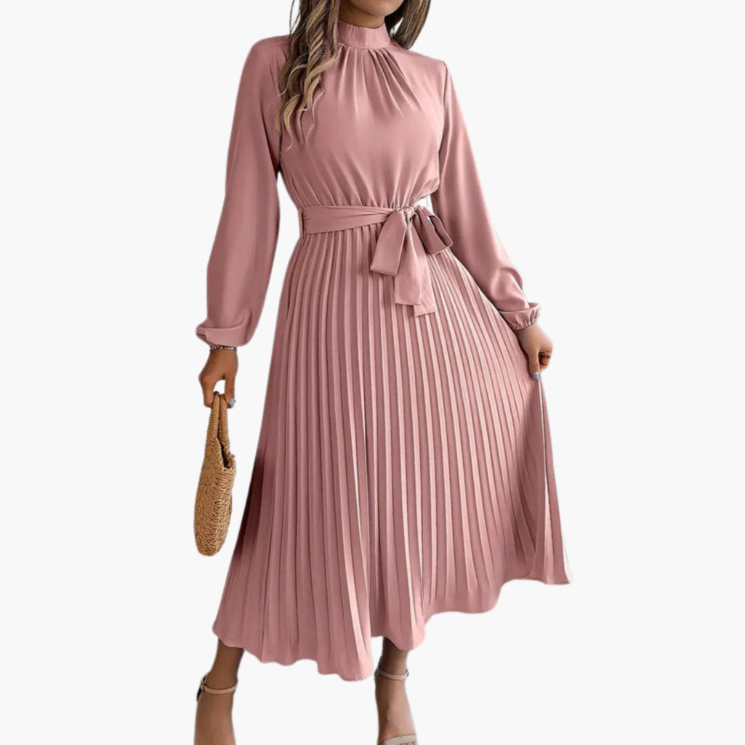 Abito midi donna plissettato con collo alto