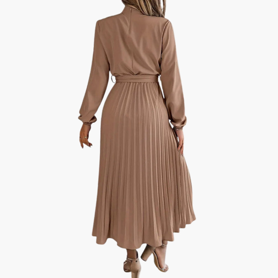 Abito midi donna plissettato con collo alto