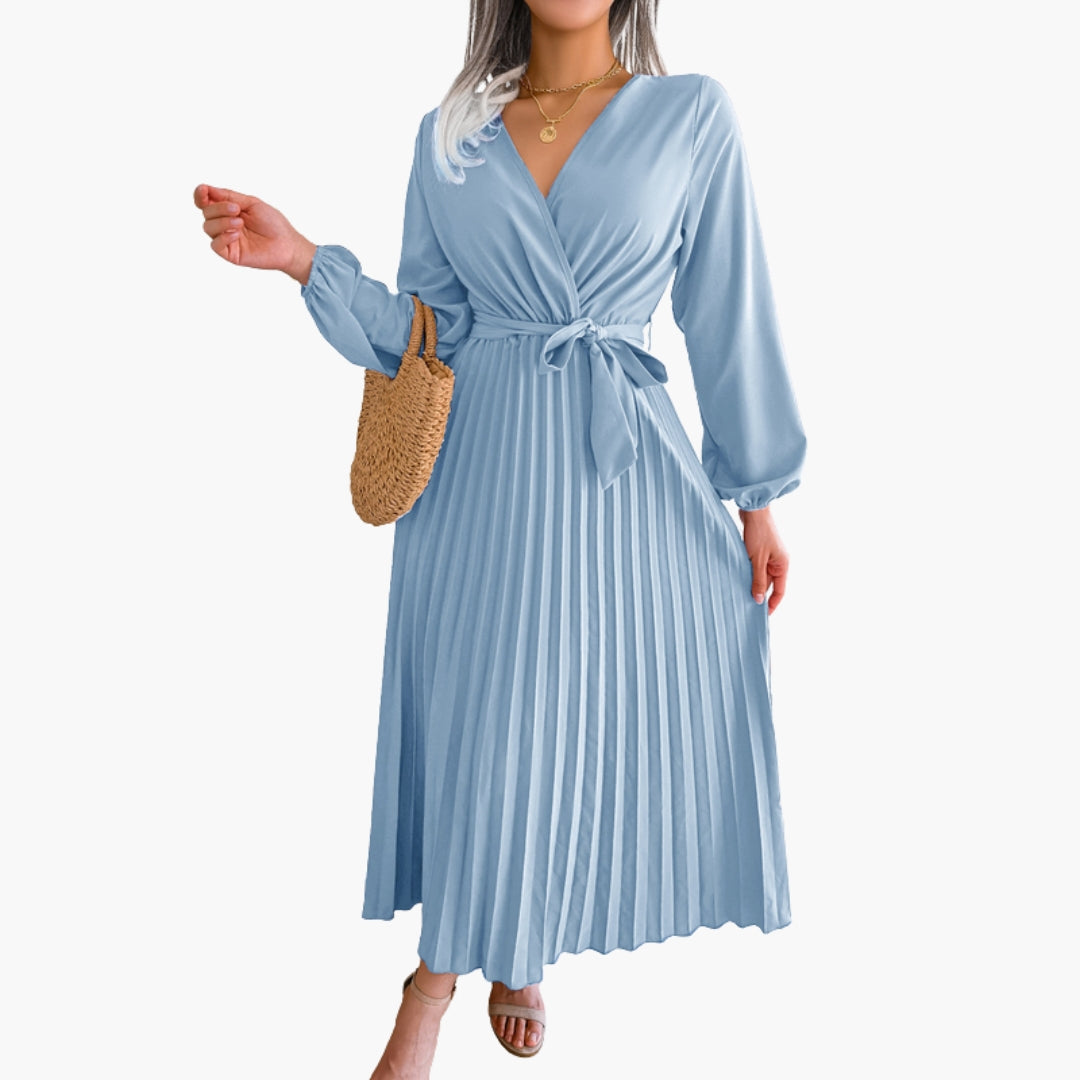 Robe midi femme plissée avec col montant