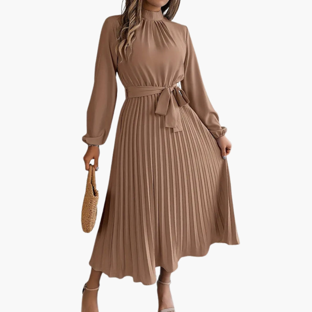 Abito midi donna plissettato con collo alto