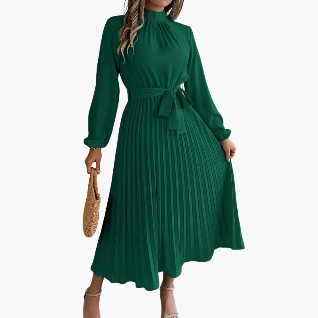 Robe midi femme plissée avec col montant