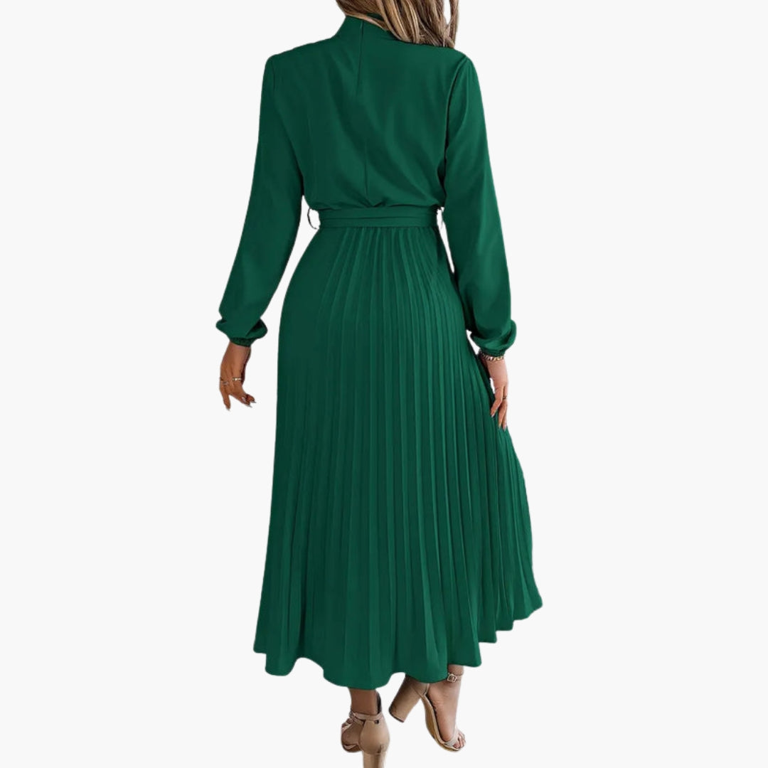 Abito midi donna plissettato con collo alto