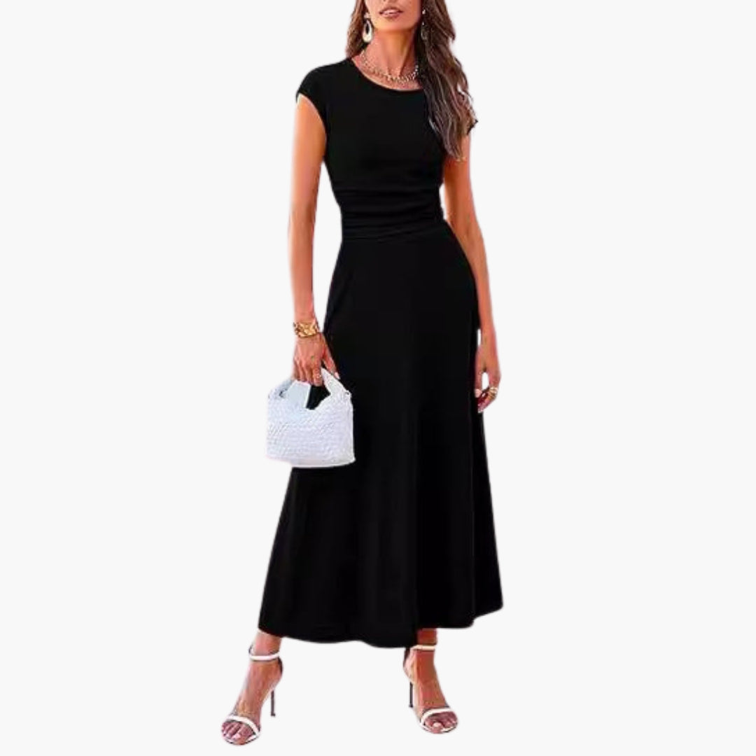 Robe midi femme taille haute avec manches courtes