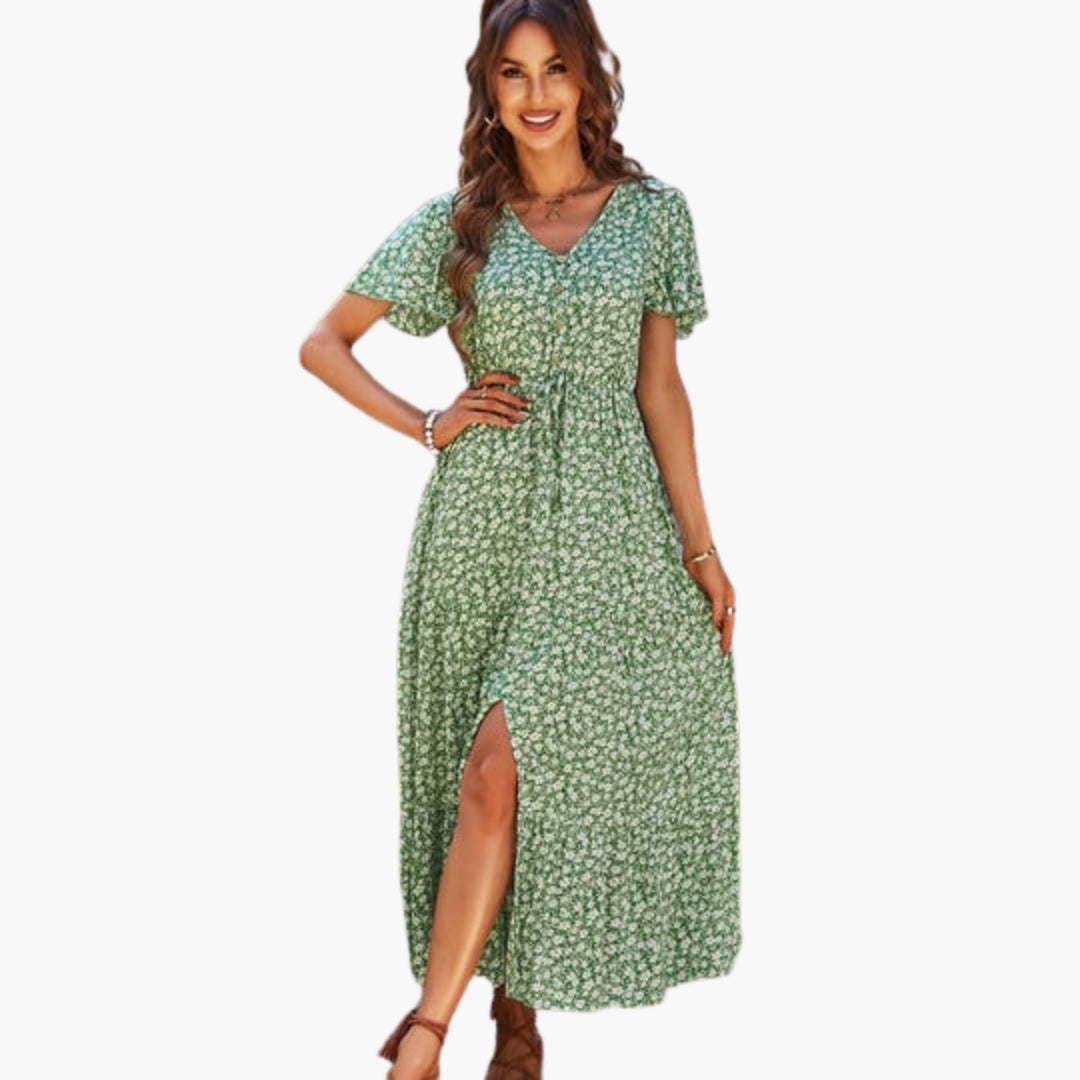 Abito midi floreale donna a maniche corte