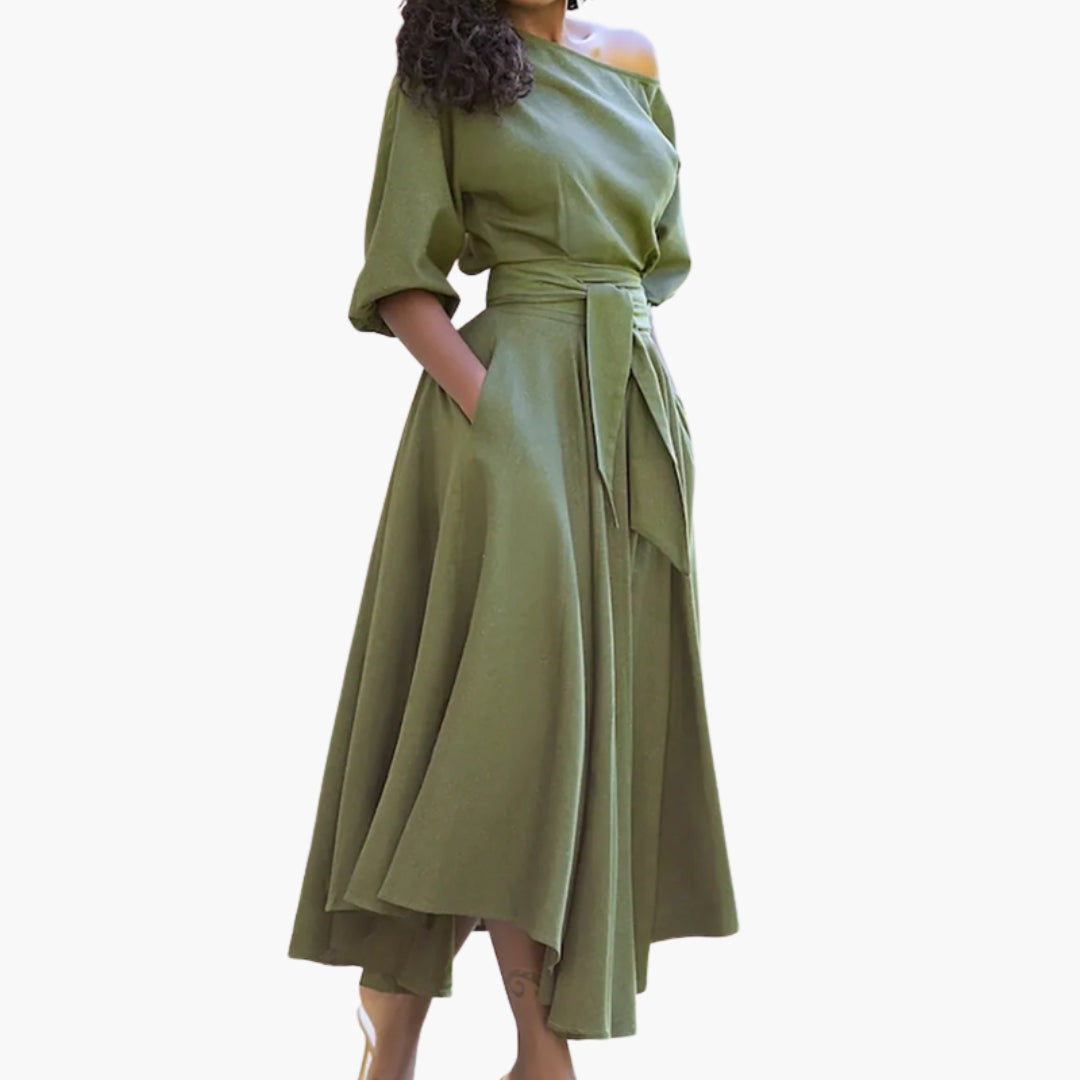 Robe midi pour femme à encolure épaules dénudées
