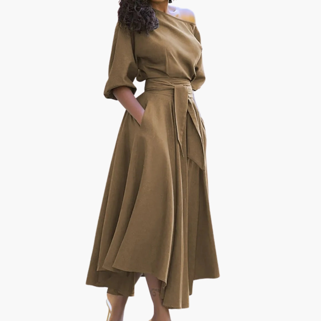 Robe midi pour femme à encolure épaules dénudées