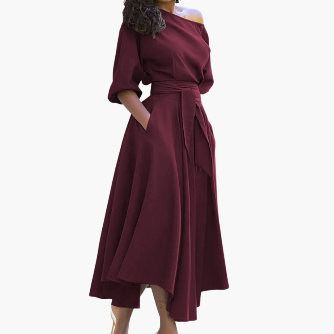 Robe midi pour femme à encolure épaules dénudées
