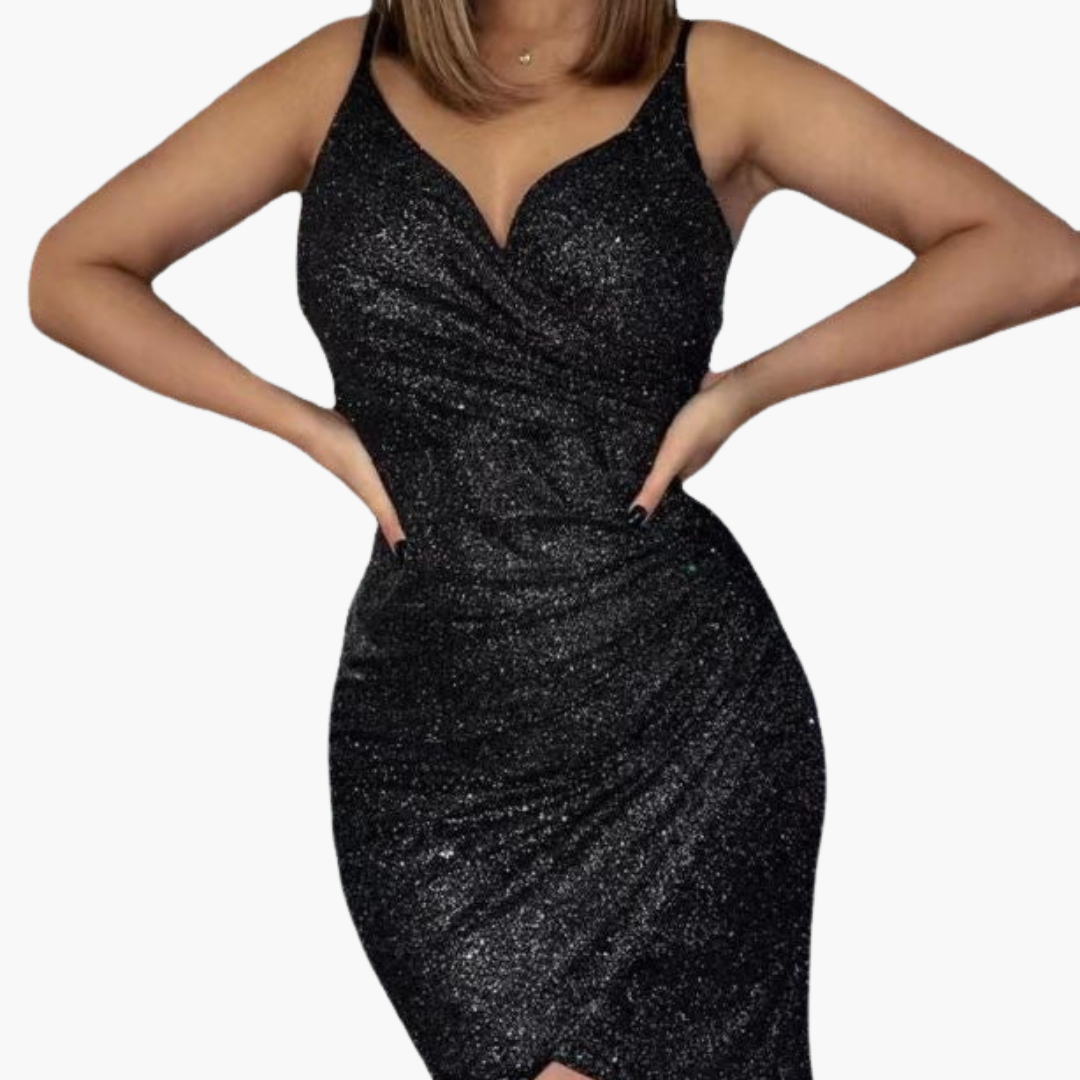 Robe portefeuille pour femme avec encolure en V et surface à paillettes