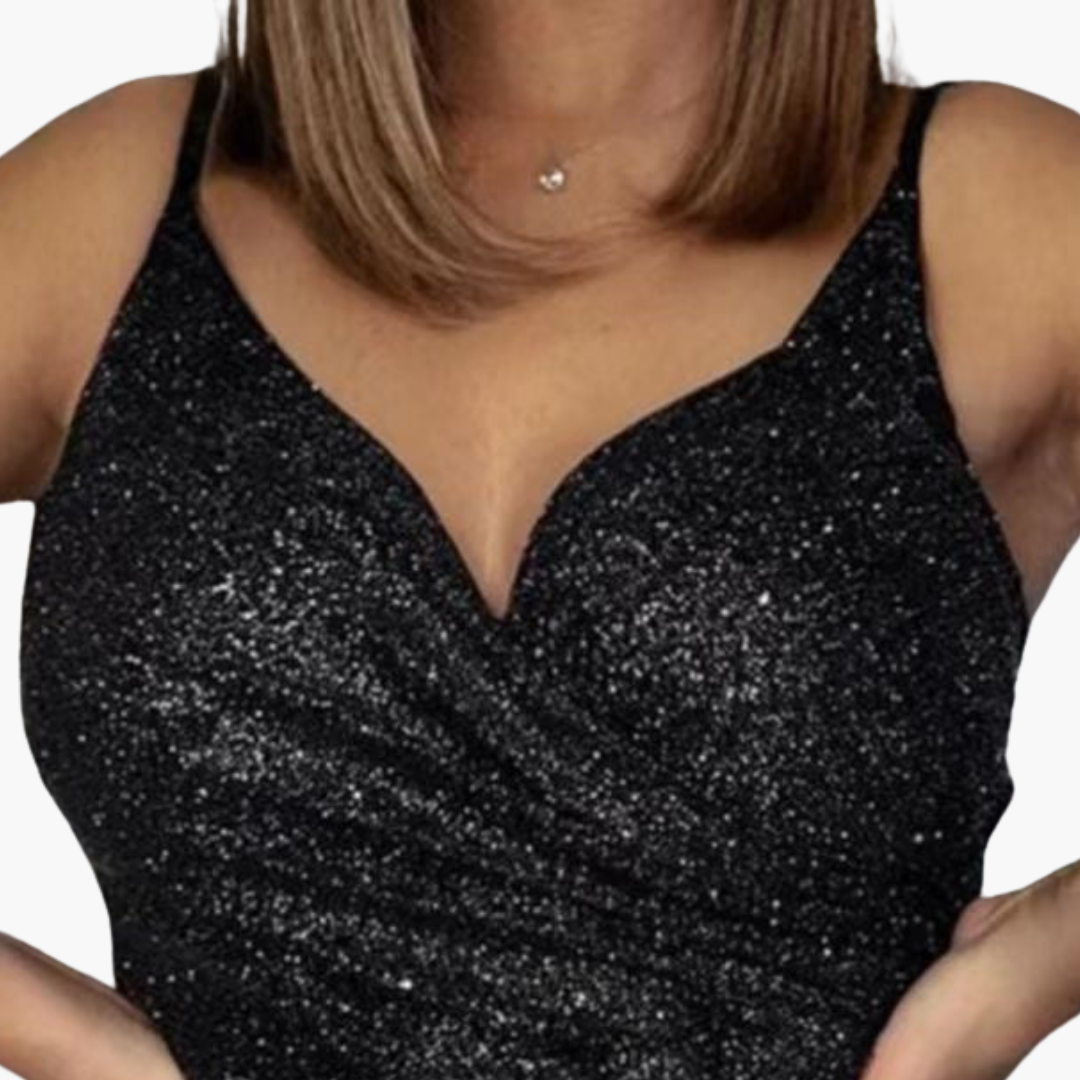Robe portefeuille pour femme avec encolure en V et surface à paillettes