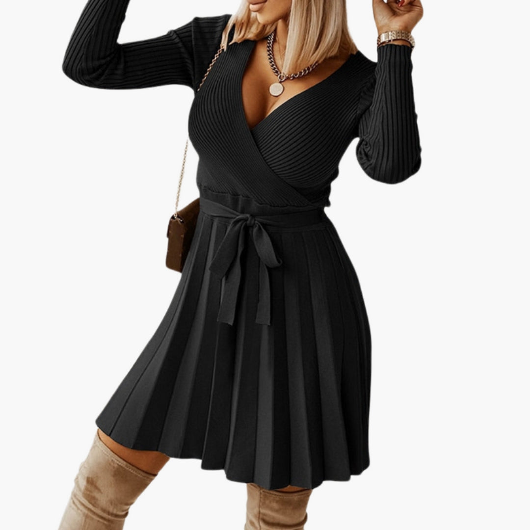 Robe para senhora com decote em V e cinto