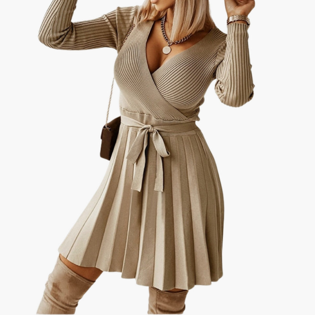 Robe para senhora com decote em V e cinto