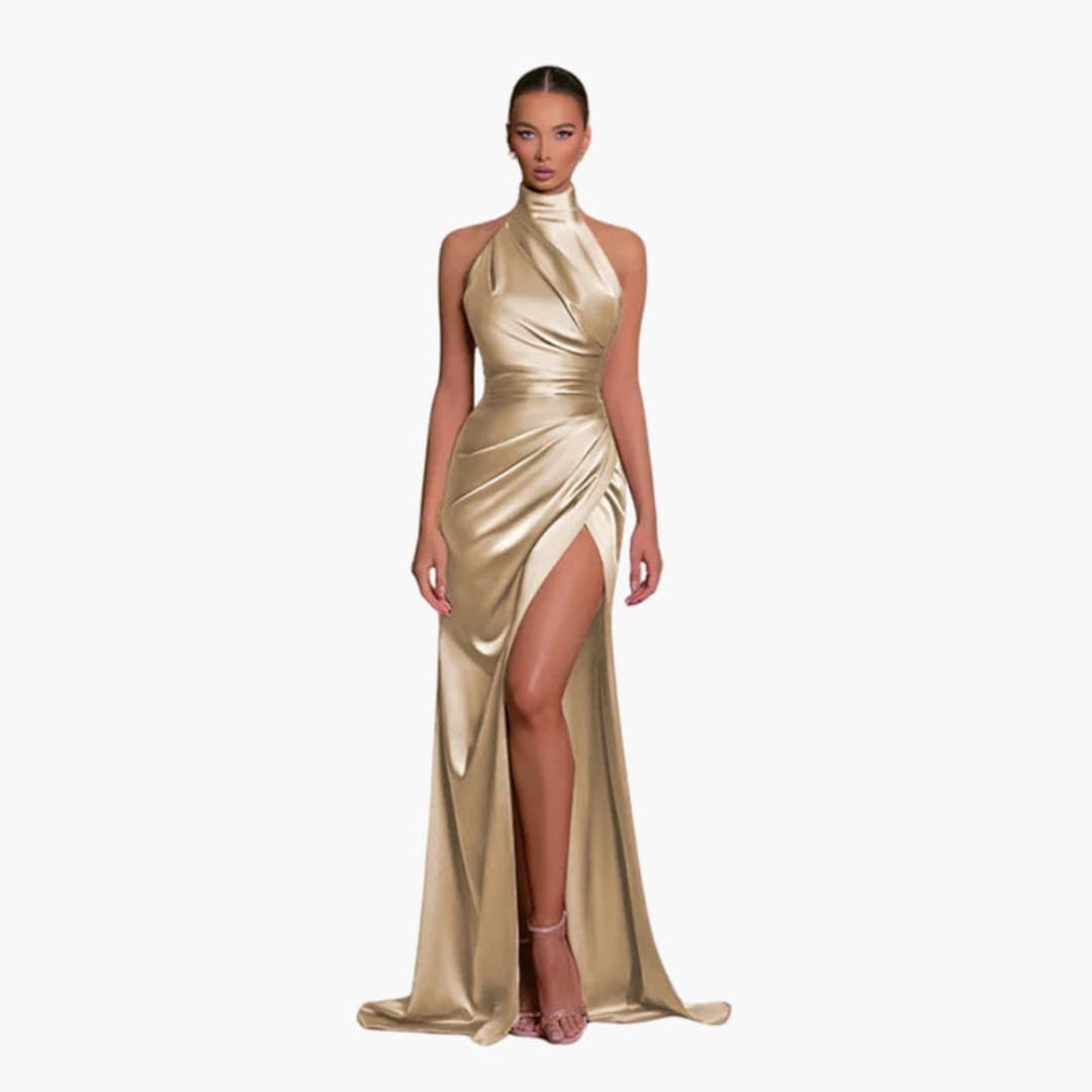 Dress for women with halter neckline and slit