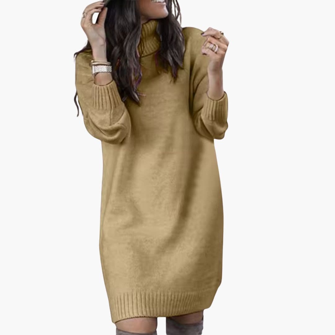 Robe pull à col roulé pour femme avec poignets côtelés