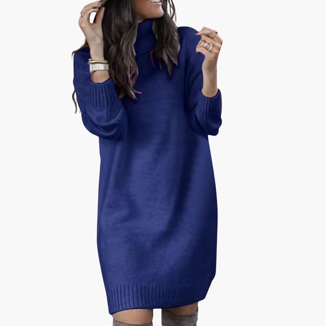 Vestido de malha com gola alta para mulher com punhos canelados