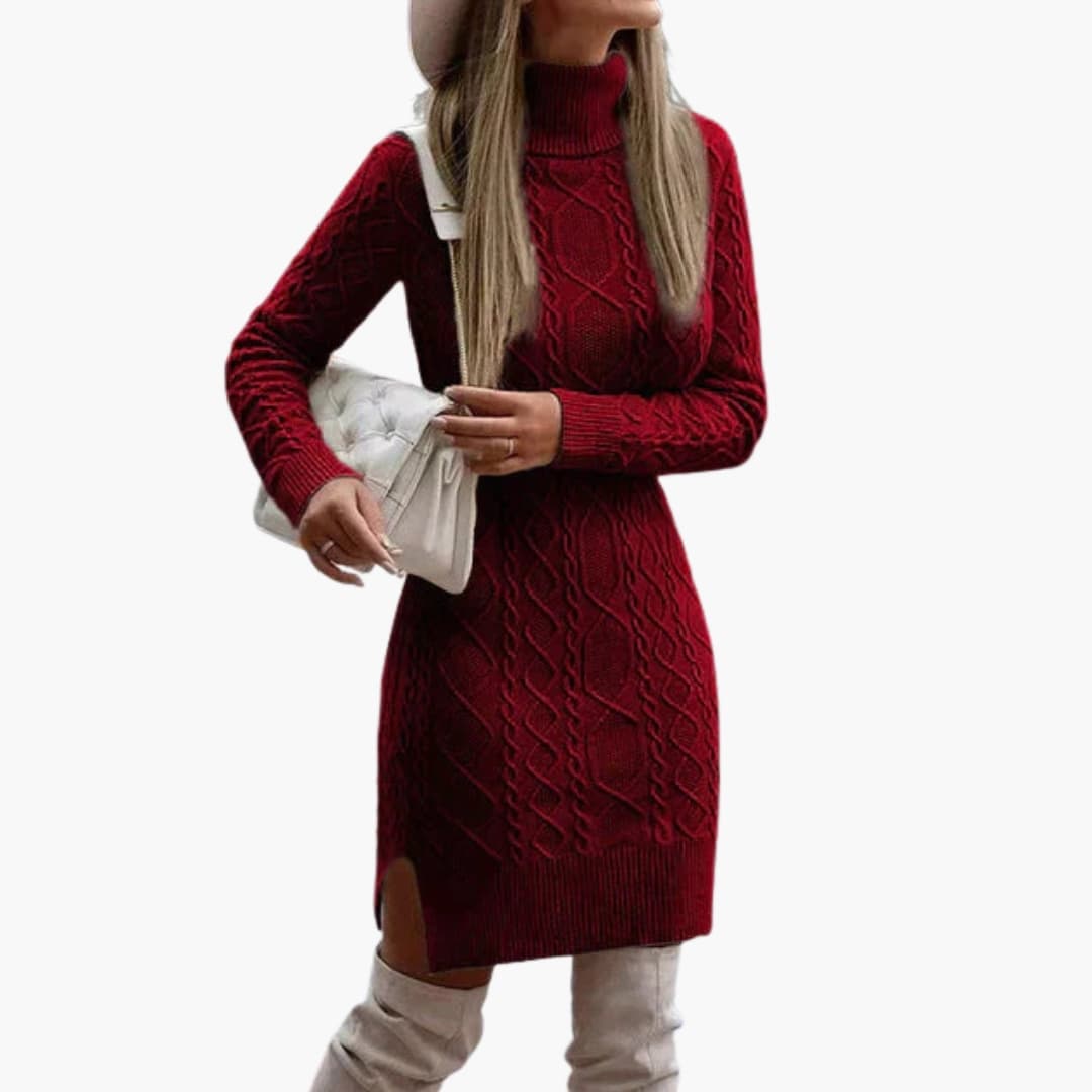 Robe de malha para mulher com mangas compridas e decote redondo