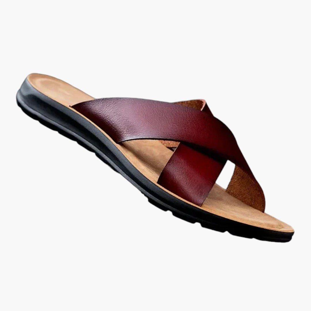 Sandales Cuir Homme avec Bride Croisée et Semelle Plate