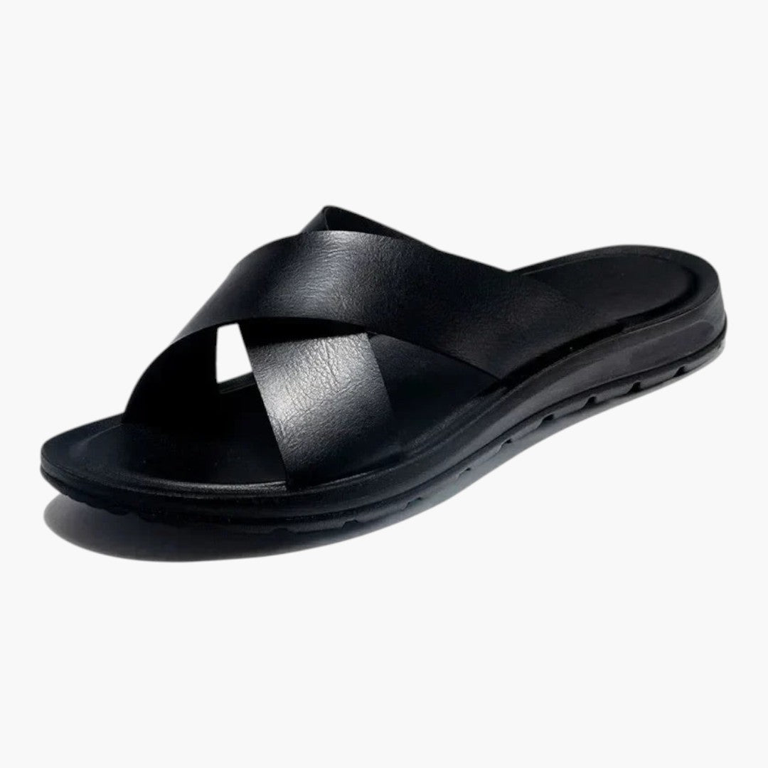 Sandales Cuir Homme avec Bride Croisée et Semelle Plate