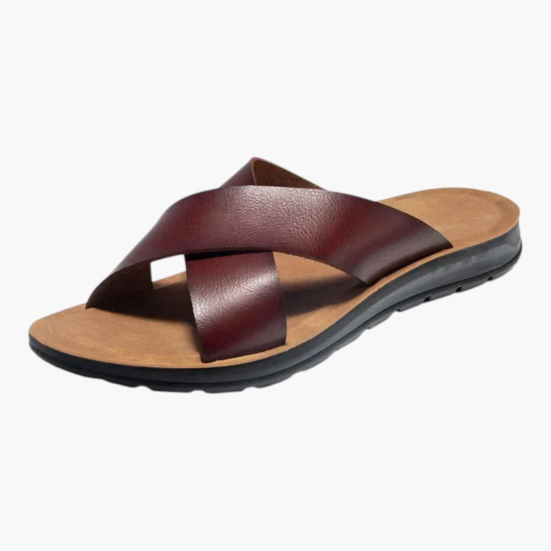 Sandales Cuir Homme avec Bride Croisée et Semelle Plate
