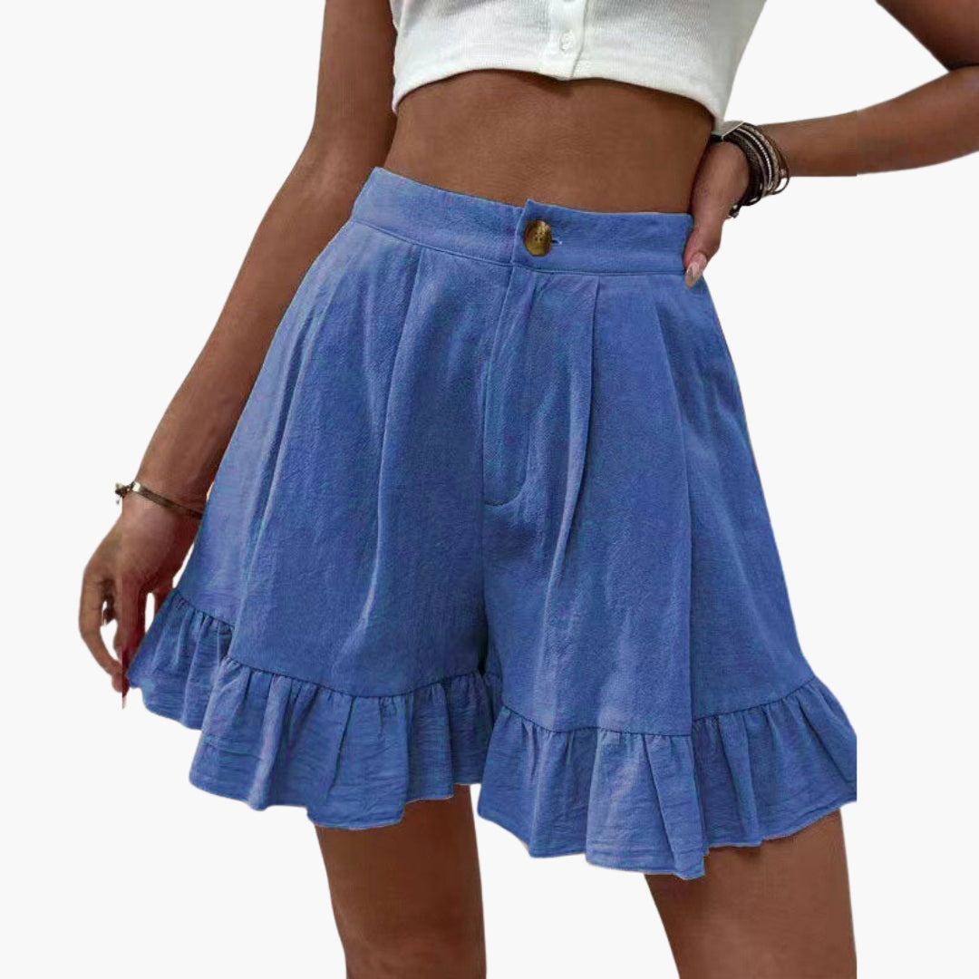 Pantaloni corti donna a gambe larghe con orlo a volant