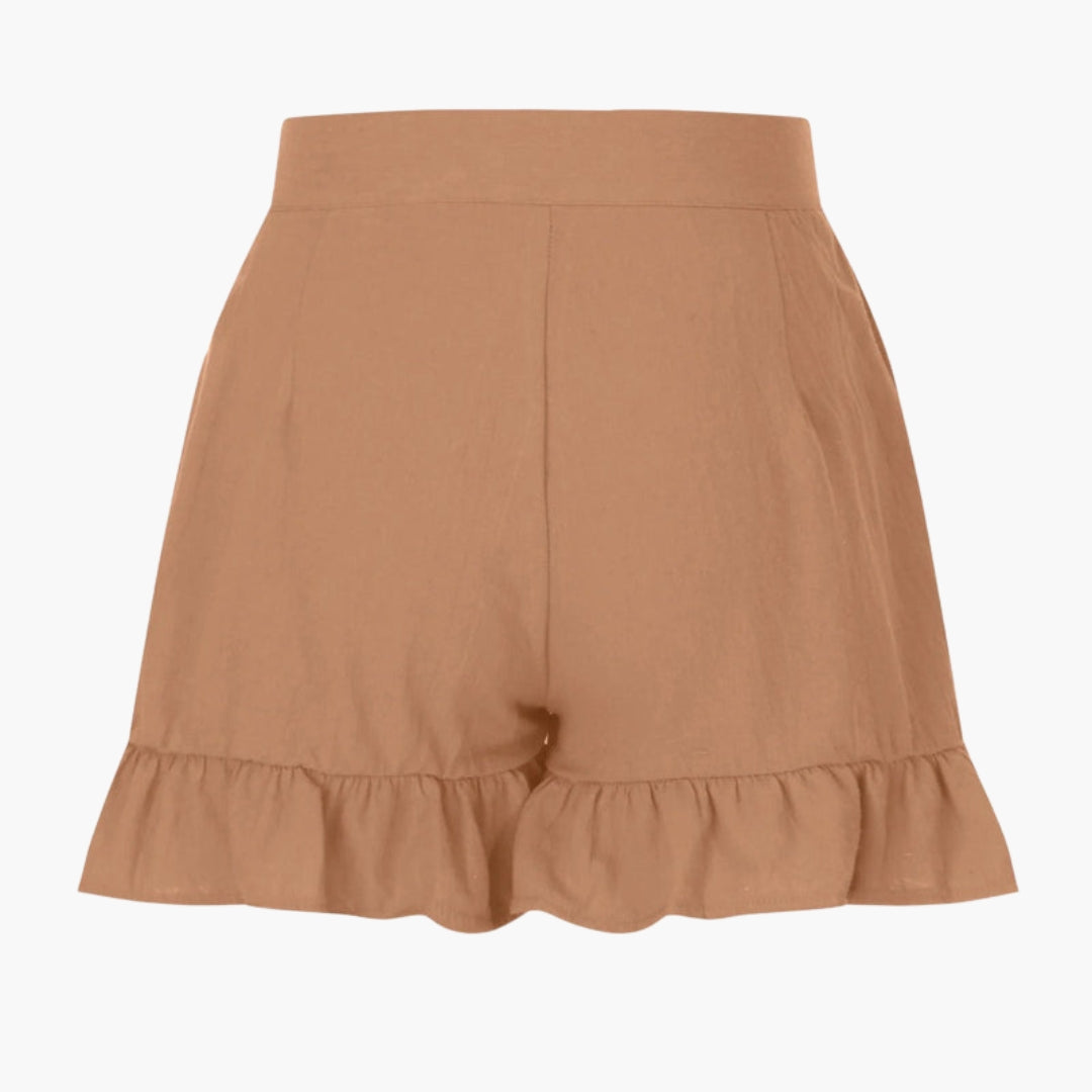Pantaloni corti donna a gambe larghe con orlo a volant