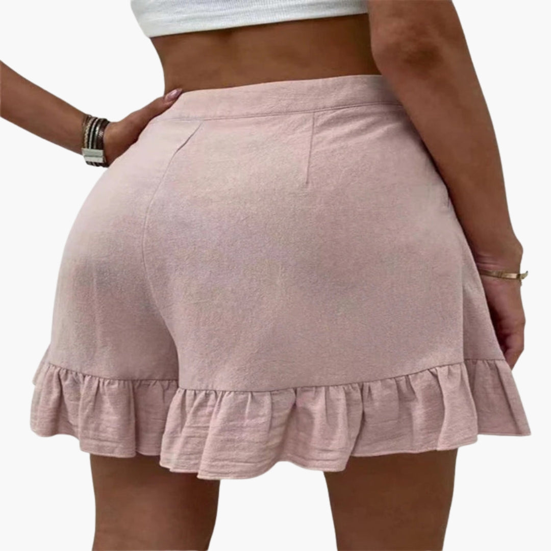 Pantaloni corti donna a gambe larghe con orlo a volant