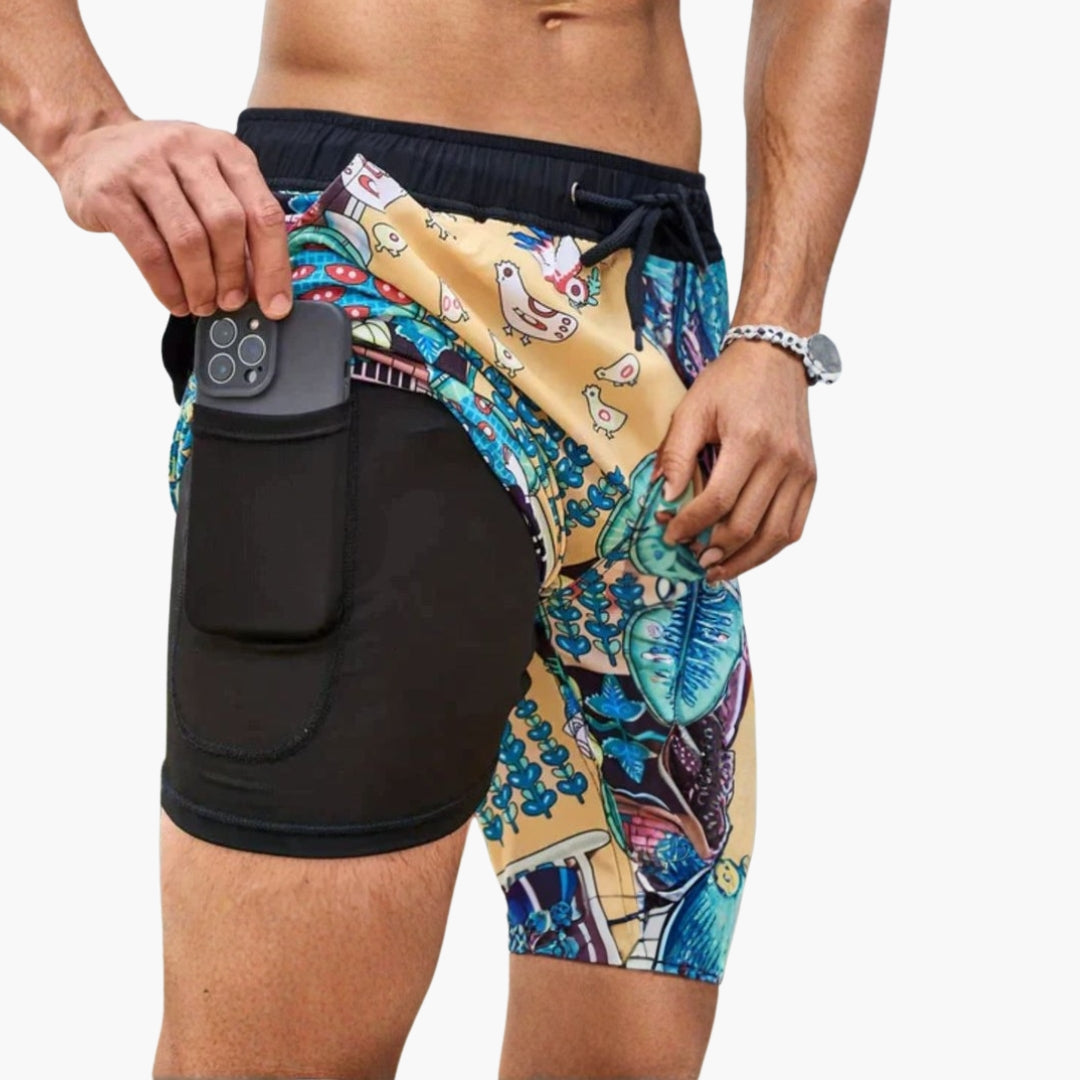 Shorts de bain pour hommes avec poche téléphone