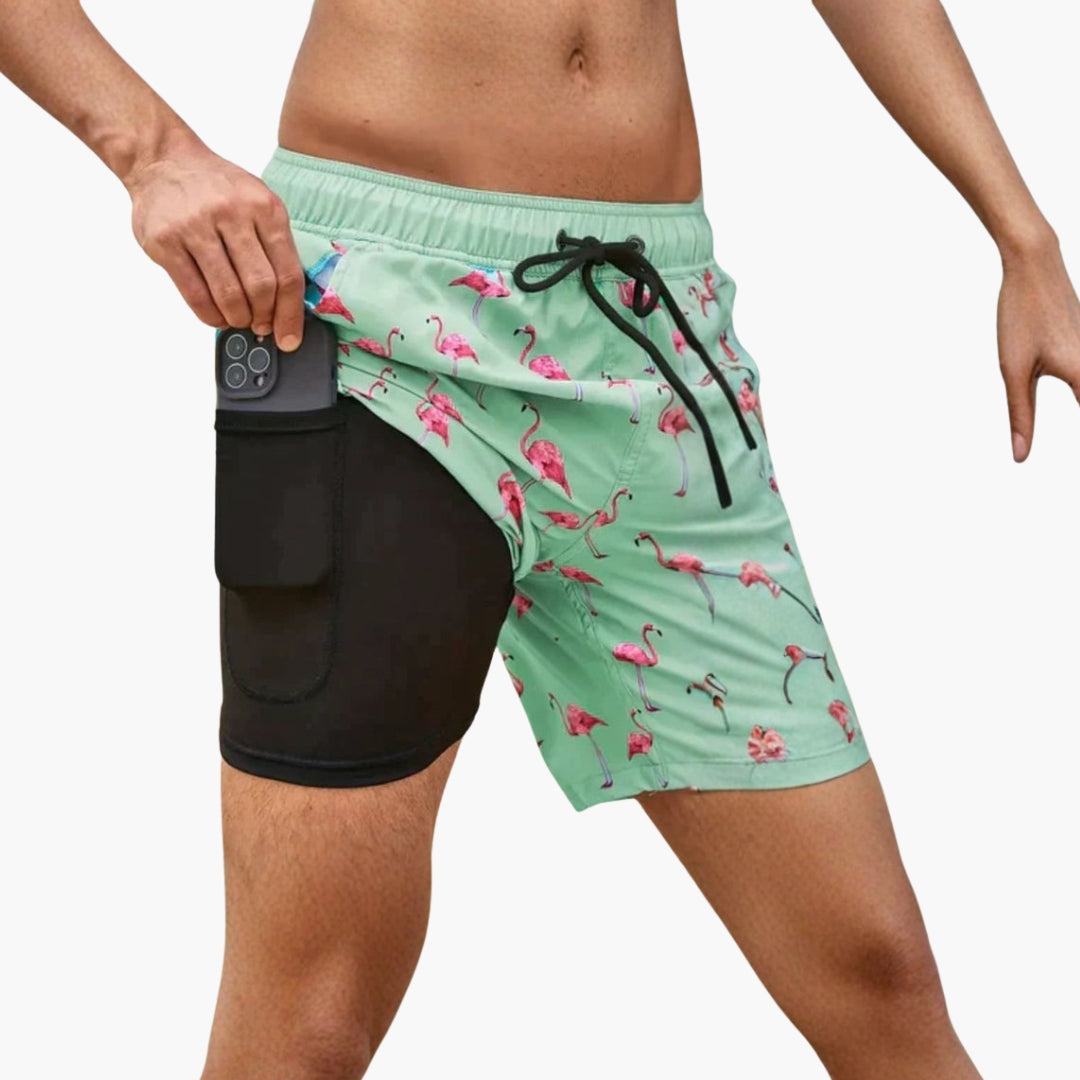 Shorts de bain pour hommes avec poche téléphone